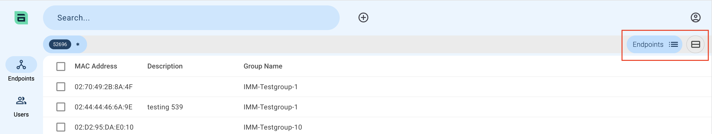 Endpoints and Groups Toggle